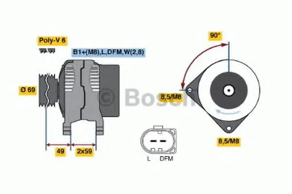BOSCH 0124325022 12V 90A alternator for MERCEDES-BENZ VITO Bus, VW TRANSPORTER IV Bus, MERCEDES-BENZ VITO Box